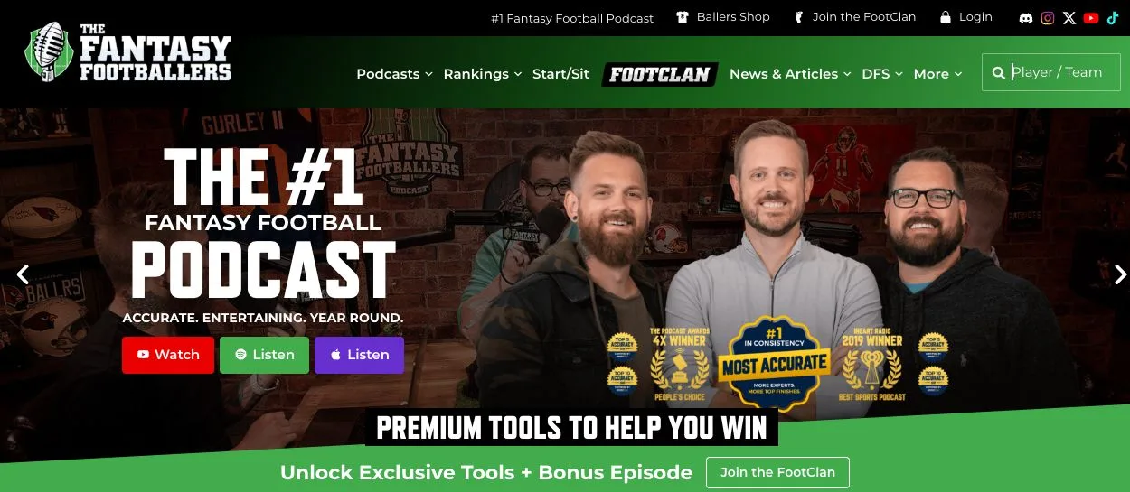 Fantasy Footballers website showing its premium fantasy football content